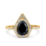 Halo Art Deco Solitaire Accent Pear Wedding Engagement Bridal Ring Band Round Simulated Cubic Zirconia 925 Sterling Silver