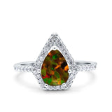Halo Art Deco Solitaire Accent Pear Wedding Engagement Bridal Ring Band Round Simulated Cubic Zirconia 925 Sterling Silver