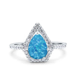 Halo Art Deco Solitaire Accent Pear Wedding Engagement Bridal Ring Band Round Simulated Cubic Zirconia 925 Sterling Silver