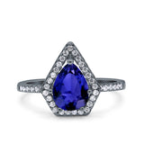 Halo Art Deco Solitaire Accent Pear Wedding Engagement Bridal Ring Band Round Simulated Cubic Zirconia 925 Sterling Silver