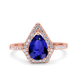 Halo Art Deco Solitaire Accent Pear Wedding Engagement Bridal Ring Band Round Simulated Cubic Zirconia 925 Sterling Silver