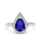 Halo Art Deco Solitaire Accent Pear Wedding Engagement Bridal Ring Band Round Simulated Cubic Zirconia 925 Sterling Silver