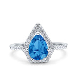 Halo Art Deco Solitaire Accent Pear Wedding Engagement Bridal Ring Band Round Simulated Cubic Zirconia 925 Sterling Silver