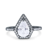 Halo Art Deco Solitaire Accent Pear Wedding Engagement Bridal Ring Band Round Simulated Cubic Zirconia 925 Sterling Silver
