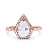 Halo Art Deco Solitaire Accent Pear Wedding Engagement Bridal Ring Band Round Simulated Cubic Zirconia 925 Sterling Silver
