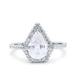 Halo Art Deco Solitaire Accent Pear Wedding Engagement Bridal Ring Band Round Simulated Cubic Zirconia 925 Sterling Silver