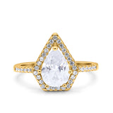 Halo Art Deco Solitaire Accent Pear Wedding Engagement Bridal Ring Band Round Simulated Cubic Zirconia 925 Sterling Silver