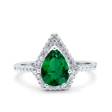 Halo Art Deco Solitaire Accent Pear Wedding Engagement Bridal Ring Band Round Simulated Cubic Zirconia 925 Sterling Silver