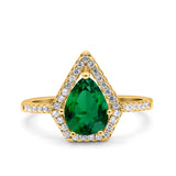 Halo Art Deco Solitaire Accent Pear Wedding Engagement Bridal Ring Band Round Simulated Cubic Zirconia 925 Sterling Silver