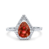 Halo Art Deco Solitaire Accent Pear Wedding Engagement Bridal Ring Band Round Simulated Cubic Zirconia 925 Sterling Silver