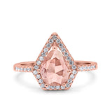 Halo Art Deco Solitaire Accent Pear Wedding Engagement Bridal Ring Band Round Simulated Cubic Zirconia 925 Sterling Silver