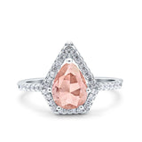Halo Art Deco Solitaire Accent Pear Wedding Engagement Bridal Ring Band Round Simulated Cubic Zirconia 925 Sterling Silver