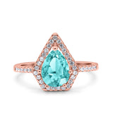Halo Art Deco Solitaire Accent Pear Wedding Engagement Bridal Ring Band Round Simulated Cubic Zirconia 925 Sterling Silver