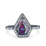 Halo Art Deco Solitaire Accent Pear Wedding Engagement Bridal Ring Band Round Simulated Cubic Zirconia 925 Sterling Silver