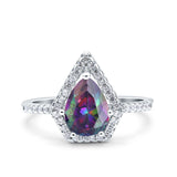Halo Art Deco Solitaire Accent Pear Wedding Engagement Bridal Ring Band Round Simulated Cubic Zirconia 925 Sterling Silver