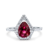 Halo Art Deco Solitaire Accent Pear Wedding Engagement Bridal Ring Band Round Simulated Cubic Zirconia 925 Sterling Silver