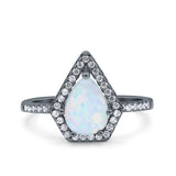 Halo Art Deco Solitaire Accent Pear Wedding Engagement Bridal Ring Band Round Simulated Cubic Zirconia 925 Sterling Silver