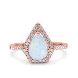 Halo Art Deco Solitaire Accent Pear Wedding Engagement Bridal Ring Band Round Simulated Cubic Zirconia 925 Sterling Silver