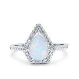 Halo Art Deco Solitaire Accent Pear Wedding Engagement Bridal Ring Band Round Simulated Cubic Zirconia 925 Sterling Silver
