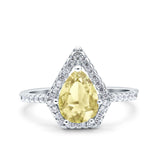 Halo Art Deco Solitaire Accent Pear Wedding Engagement Bridal Ring Band Round Simulated Cubic Zirconia 925 Sterling Silver