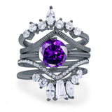 Trio Set Wedding Ring Three Piece Bridal Set Marquise Round Simulated Cubic Zirconia 925 Sterling Silver