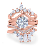 Trio Set Wedding Ring Three Piece Bridal Set Marquise Round Simulated Cubic Zirconia 925 Sterling Silver