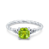 Art Deco Cushion Three Stone Wedding Bridal Ring Round Simulated Cubic Zirconia 925 Sterling Silver