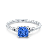 Art Deco Cushion Three Stone Wedding Bridal Ring Round Simulated Cubic Zirconia 925 Sterling Silver
