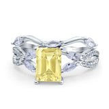 Two Piece Art Deco Emerald Cut Wedding Engagement Bridal Ring Marquise Round Simulated Cubic Zirconia 925 Sterling Silver