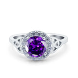 Halo Art Deco Wedding Engagement Ring Round Simulated Cubic Zirconia 925 Sterling Silver
