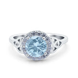 Halo Art Deco Wedding Engagement Ring Round Simulated Cubic Zirconia 925 Sterling Silver
