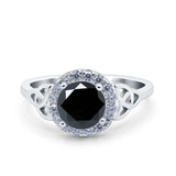 Halo Art Deco Wedding Engagement Ring Round Simulated Cubic Zirconia 925 Sterling Silver