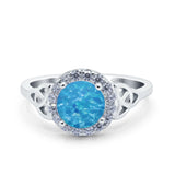 Halo Art Deco Wedding Engagement Ring Round Simulated Cubic Zirconia 925 Sterling Silver