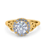 Halo Art Deco Wedding Engagement Ring Round Simulated Cubic Zirconia 925 Sterling Silver
