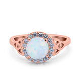 Halo Art Deco Wedding Engagement Ring Round Simulated Cubic Zirconia 925 Sterling Silver