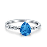Teardrop Art Deco Pear Wedding Engagement Ring Round Simulated Cubic Zirconia 925 Sterling Silver