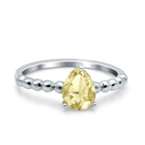 Teardrop Art Deco Pear Wedding Engagement Ring Round Simulated Cubic Zirconia 925 Sterling Silver