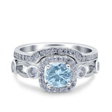 Two Piece Art Deco Wedding Engagement Bridal Set Ring Band Round Simulated Cubic Zirconia 925 Sterling Silver
