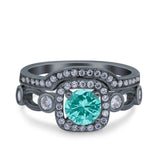 Two Piece Art Deco Wedding Engagement Bridal Set Ring Band Round Simulated Cubic Zirconia 925 Sterling Silver