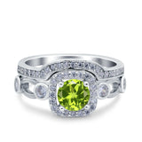 Two Piece Art Deco Wedding Engagement Bridal Set Ring Band Round Simulated Cubic Zirconia 925 Sterling Silver