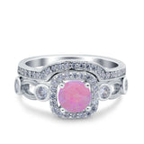 Two Piece Art Deco Wedding Engagement Bridal Set Ring Band Round Simulated Cubic Zirconia 925 Sterling Silver