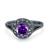 Celtic Halo Art Deco Wedding Engagement Ring Round Simulated Cubic Zirconia 925 Sterling Silver