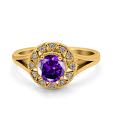 Celtic Halo Art Deco Wedding Engagement Ring Round Simulated Cubic Zirconia 925 Sterling Silver