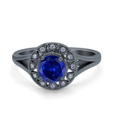 Celtic Halo Art Deco Wedding Engagement Ring Round Simulated Cubic Zirconia 925 Sterling Silver