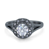 Celtic Halo Art Deco Wedding Engagement Ring Round Simulated Cubic Zirconia 925 Sterling Silver