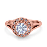 Celtic Halo Art Deco Wedding Engagement Ring Round Simulated Cubic Zirconia 925 Sterling Silver