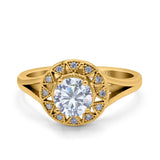 Celtic Halo Art Deco Wedding Engagement Ring Round Simulated Cubic Zirconia 925 Sterling Silver