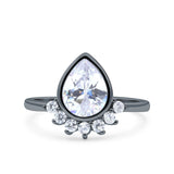 Art Deco Solitaire Accent Pear Wedding Engagement Bridal Ring Band Round Simulated Cubic Zirconia 925 Sterling Silver