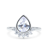 Art Deco Solitaire Accent Pear Wedding Engagement Bridal Ring Band Round Simulated Cubic Zirconia 925 Sterling Silver