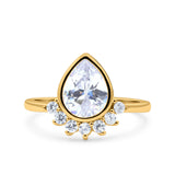 Art Deco Solitaire Accent Pear Wedding Engagement Bridal Ring Band Round Simulated Cubic Zirconia 925 Sterling Silver